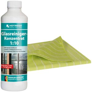 HOTREGA Glasreiniger Konzentrat 500ml inkl. Glaspoliertuch, Microfasertuch, Spiegelreiniger