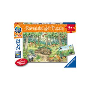 Ravensburger Kinderpuzzle - 05673 Tiere im Wald und auf der Wiese - 2x12 Teile + Wissensposter, Wieso? Weshalb? Warum? Puzzle Kinder ab 3 Jahren  Kinder