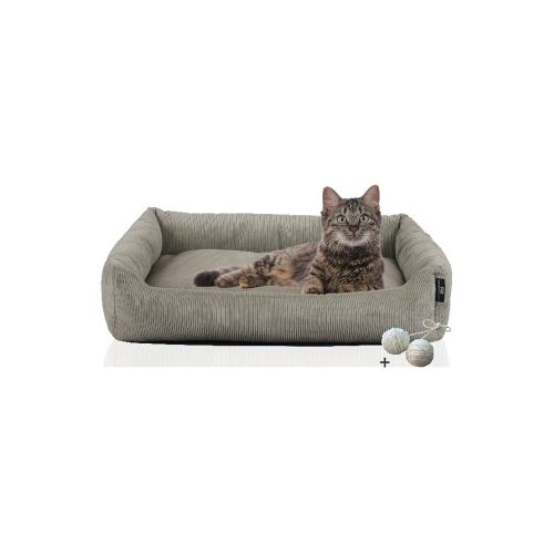 Rohrschneider ® Katzenbett waschbar mit Gratis-Beigabe, robuster Fein-Cordstoff taupe