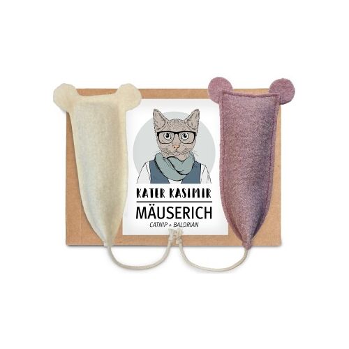 Kater Kasimir 2 x MÄUSERICH - Die XL Spielmaus, handgenäht aus echtem Wollfilz mit Katzenminze- und Baldrianwurzel-Füllung