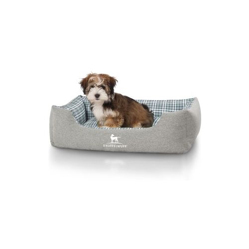 Knuffelwuff Hundebett Lennard aus Velours mit Karomuster grau/ grün M-L