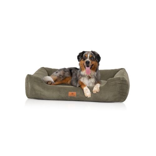 Knuffelwuff Hundebett aus Cord mit Handwebcharakter Olivia khaki M-L