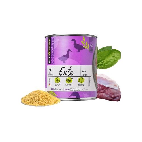 FAVLY Petfood Nassfutter Ente mit Hirse & Spinat 12x800 g