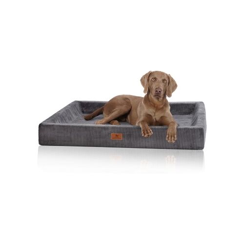 Knuffelwuff orthopädisches Hundebett aus Cord mit Handwebcharakter Santiago grau M-L