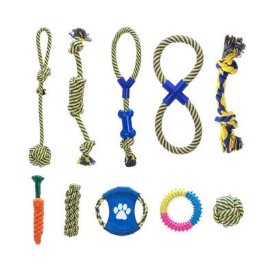 Nobleza Hundespielzeug-Set - Klein/Mittel - 10 Stück - Gelb & Blau - Zahnreinigung Nobleza Hundespielzeug-Set - Klein/Mittel - 10 Stück - Gelb & Blau - Zahnreinigung