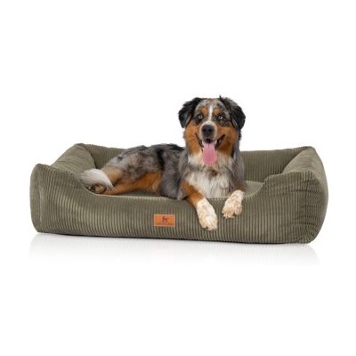 Knuffelwuff Hundebett aus Cord mit Handwebcharakter Olivia khaki S Knuffelwuff Hundebett aus Cord mit Handwebcharakter Olivia khaki S