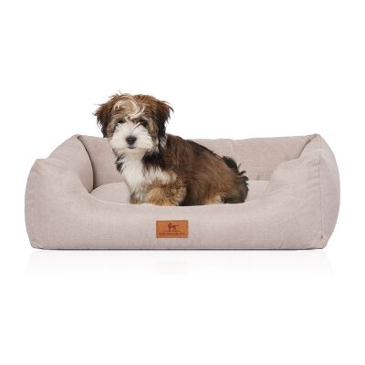Knuffelwuff Hundebett Emma aus Velours mit feinem Handwebcharakter in Pastellfarben beige S Knuffelwuff Hundebett Emma aus Velours mit feinem Handwebcharakter in Pastellfarben beige S
