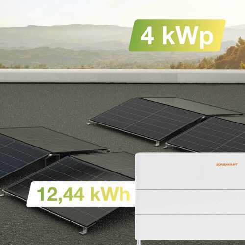 Greensolar Solaranlage Flachdach 4 kWp mit Speicher 12,44 kWh