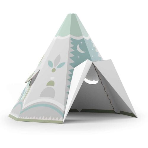 FOLDZILLA Tipi Pappe XXL Tipi Ethno Muster Türkis