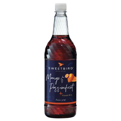 Sirup mit zugesetztem Vitamin B für Eiskaltgetränke Sweetbird Fusions+ Mango and Passionfruit, 1 l Sirup mit zugesetztem Vitamin B für Eiskaltgetränke Sweetbird Fusions+ Mango and Passionfruit, 1 l