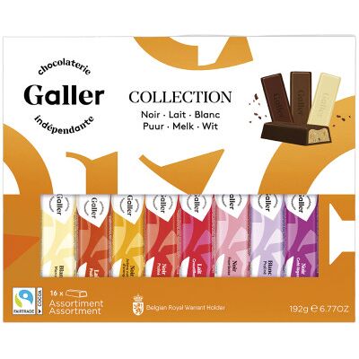 Geschenkbox mit Schokoladenriegeln Galler Mini Batons Collection, 16 Stk. Geschenkbox mit Schokoladenriegeln Galler Mini Batons Collection, 16 Stk.