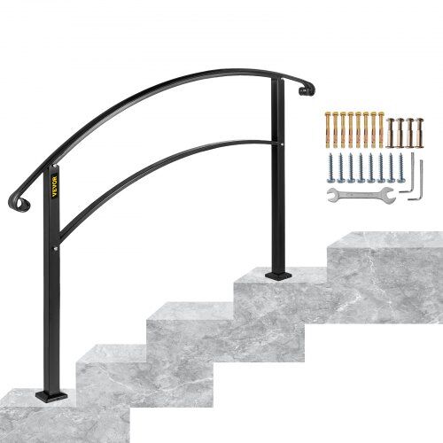 Vevor 4FT Verstellbarer Treppenhandlauf Schwarz Eisen 3 bis 4 Stufen Stabil Stilvoll Dekoration Wohnen
