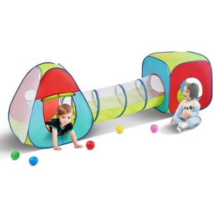 VEVOR 3-in-1-Spielzelt für Kinder mit Tunnel für Jungen, Mädchen, Babys und Kleinkinder, Pop-Up-Spielhaus für drinnen und draußen mit Tragetasche und Spanngurten als Geburtstagsgeschenk, Rot/Gelb/Blau