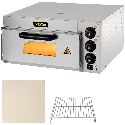 VEVOR Mini Backofen 36 cm großer Professioneller Elektrischer 2000 W Pizzaofen Zwei Temperatureinstellungen Backofen Gastro Pizzastein & Regal Gastro