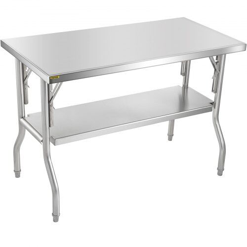 VEVOR Arbeitstisch Küche, 1220 x 610 x 850 mm Arbeitstisch Gastro 2-lagiger Zubereitungstisch Edelstahl Gastro Tisch, Essenszubereitung Gewerbe Küchentisch Lebensmittel Küchentisch Edelstahltisch