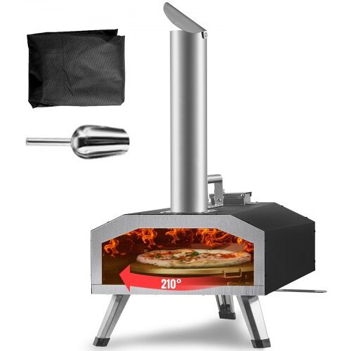 VEVOR Tragbarer Pizzaofen Outdoor 304,8 mm, Gas Holzpellets Holzkohle Pizzaofen, Edelstahl Pizzaofen, Max. 540 ℃ Holzpelletsschaufel & Pizzastein & Tragetasche –  Premium Pizza Holzofen für Garten