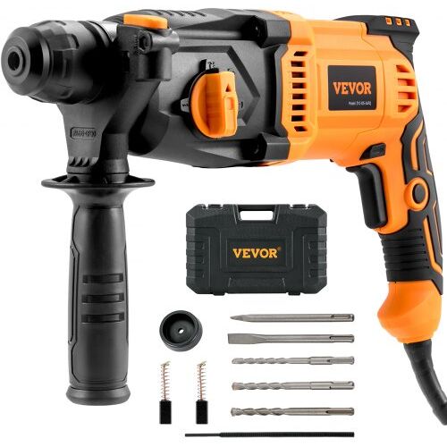 VEVOR 800 W SDS-Plus Bohrhammer 2,4 J, Bohrmaschine 4 in 1 Bohrmaschine Abbruchhammer, 26 mm Bohrhammer-Inklusive 3 Bohrer + 2 Meißel + 2 Bürsten, Bohrhammer Set für Beton, Mauerwerk & Metall