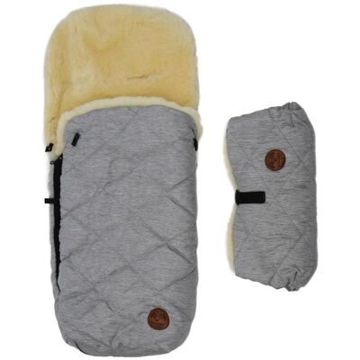 Hollert Kinderwagen Fußsack & Handwärmer Set aus Merino Lammfell Grau Hollert Kinderwagen Fußsack & Handwärmer Set aus Merino Lammfell Grau