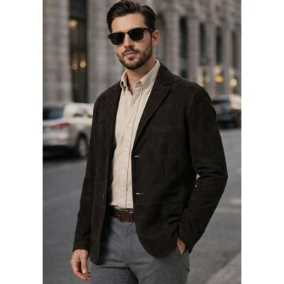 Hollert Lederjacke aus Lammveloursleder – Schwarz im Blazer-Stil Größe: M male Hollert Lederjacke aus Lammveloursleder – Schwarz im Blazer-Stil Größe: M male