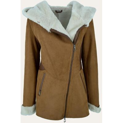 Hollert Lammfelljacke Chestnut mit Kapuze und Ledereinsätzen – natürlich warm & stilvoll Größe: L female Hollert Lammfelljacke Chestnut mit Kapuze und Ledereinsätzen – natürlich warm & stilvoll Größe: L female