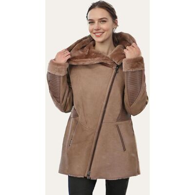 Hollert Lammfelljacke Beige mit Kapuze und Ledereinsätzen - natürlich warm & stilvoll Größe: L female Hollert Lammfelljacke Beige mit Kapuze und Ledereinsätzen - natürlich warm & stilvoll Größe: L female