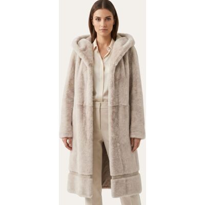 Hollert Shearling Lammfellmantel Creme-Beige mit Kapuze Modell 1053 Größe: M female Hollert Shearling Lammfellmantel Creme-Beige mit Kapuze Modell 1053 Größe: M female