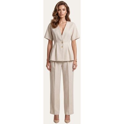 Hollert Stilvolles Damen Set Beige - Kurzarm Blazer & Palazzo-Hose Größe: S female Hollert Stilvolles Damen Set Beige - Kurzarm Blazer & Palazzo-Hose Größe: S female