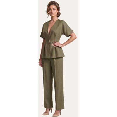 Hollert Stilvolles Damen Set Khaki - Kurzarm Blazer & Palazzo-Hose Größe: XL female Hollert Stilvolles Damen Set Khaki - Kurzarm Blazer & Palazzo-Hose Größe: XL female
