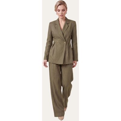 Hollert Stilvolles Damen Set Khaki – Langarm Blazer & Palazzo-Hose Größe: L female Hollert Stilvolles Damen Set Khaki – Langarm Blazer & Palazzo-Hose Größe: L female