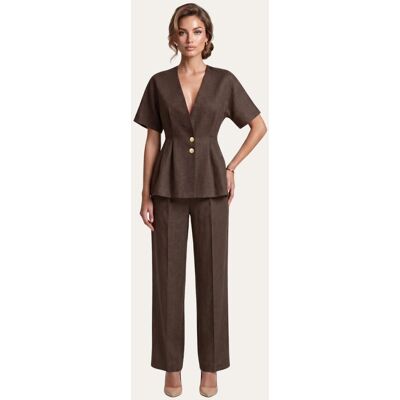 Hollert Stilvolles Damen Set Braun - Kurzarm Blazer & Palazzo-Hose Größe: XL female Hollert Stilvolles Damen Set Braun - Kurzarm Blazer & Palazzo-Hose Größe: XL female