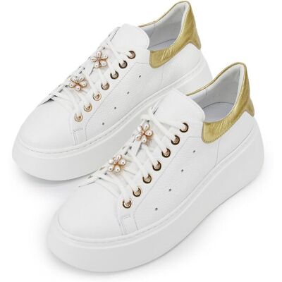 Hollert Plateau Sneaker aus Leder Modell 4918 Gold Schuhgröße: EUR 36 female Hollert Plateau Sneaker aus Leder Modell 4918 Gold Schuhgröße: EUR 36 female
