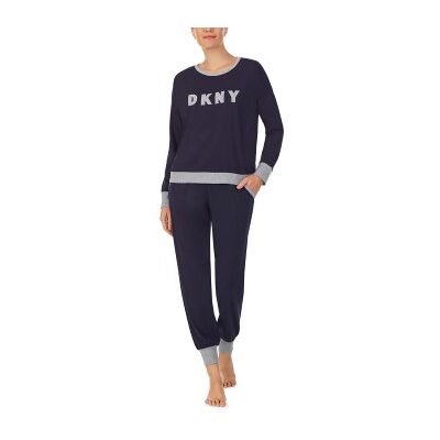 DKNY New Signature Long Sleeve Top and Jogger PJ Marine Large Damen DKNY New Signature Long Sleeve Top and Jogger PJ Marine Large Damen