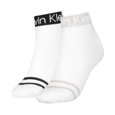 Calvin Klein 2P Logo Welt Quarter Socks Weiß One Size Damen Calvin Klein 2P Logo Welt Quarter Socks Weiß One Size Damen