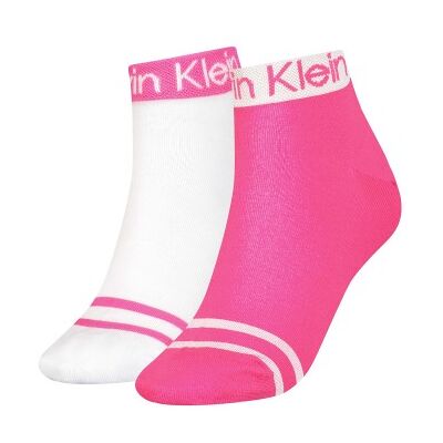 Calvin Klein 2P Logo Welt Quarter Socks Rosa One Size Damen Calvin Klein 2P Logo Welt Quarter Socks Rosa One Size Damen