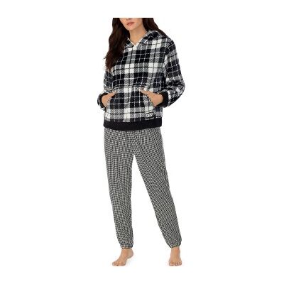 DKNY Chill Zone Long Sleeve Hood Top And Jogger Schw/Kariert Polyester X-Large Damen DKNY Chill Zone Long Sleeve Hood Top And Jogger Schw/Kariert Polyester X-Large Damen