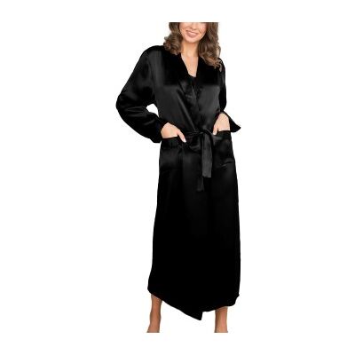Lady Avenue Pure Silk Long Robe Schwarz Seide Medium Damen Lady Avenue Pure Silk Long Robe Schwarz Seide Medium Damen
