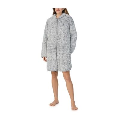 DKNY Chill In Style Hooded Zipe Robe Grau Polyester Small Damen DKNY Chill In Style Hooded Zipe Robe Grau Polyester Small Damen