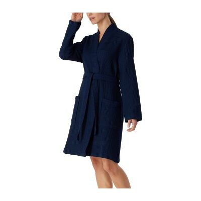 Schiesser Essentials Waffle Bathrobe Dunkelblau Baumwolle Medium Damen Schiesser Essentials Waffle Bathrobe Dunkelblau Baumwolle Medium Damen