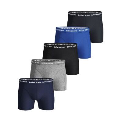 Björn Borg 5P Essential Shorts Solids Blau/Grau Baumwolle X-Small Herren Björn Borg 5P Essential Shorts Solids Blau/Grau Baumwolle X-Small Herren