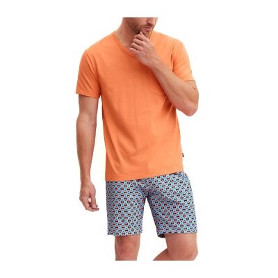 Calida Relax Imprint 4 Short Pyjamas Blau/Orange Baumwolle X-Large Herren Calida Relax Imprint 4 Short Pyjamas Blau/Orange Baumwolle X-Large Herren