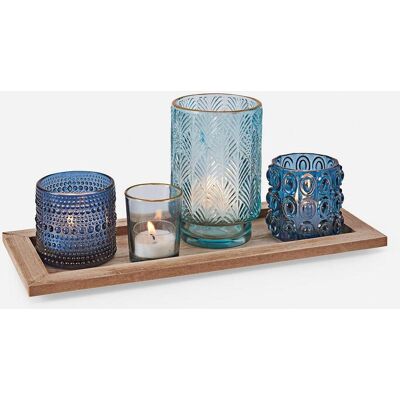 bonprix Kerzentablett mit 4 Teelichtgläsern - blau bonprix Kerzentablett mit 4 Teelichtgläsern - blau