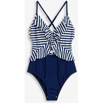 bonprix Badeanzug mit Cut Out und Volants - blau - Damen - Size: 40 bonprix Badeanzug mit Cut Out und Volants - blau - Damen - Size: 40