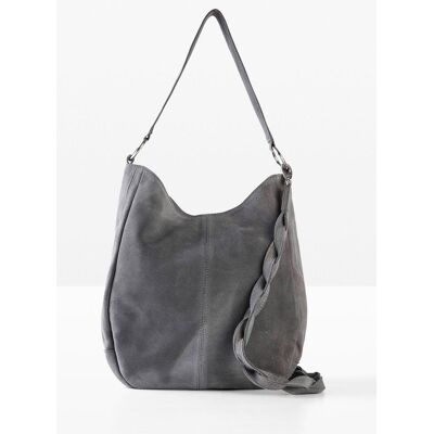 bonprix Veloursledertasche mit dekorativem Zusatzriemen - grau - Damen - Size: 0 bonprix Veloursledertasche mit dekorativem Zusatzriemen - grau - Damen - Size: 0