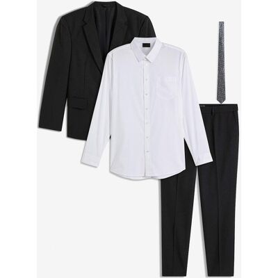 bonprix Anzug (4-tlg.Set) mit Hemd und Krawatte, Slim Fit - schwarz - Herren - Size: 58 bonprix Anzug (4-tlg.Set) mit Hemd und Krawatte, Slim Fit - schwarz - Herren - Size: 58
