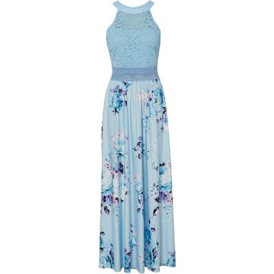 bonprix Maxikleid mit Blumen-Print und Spitze - blau - Damen - Size: 52 bonprix Maxikleid mit Blumen-Print und Spitze - blau - Damen - Size: 52