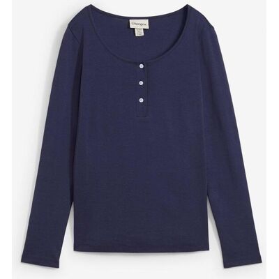 bonprix Rundhalsshirt aus reiner Bio-Baumwolle - blau - Damen - Size: 48/50 (XL) bonprix Rundhalsshirt aus reiner Bio-Baumwolle - blau - Damen - Size: 48/50 (XL)