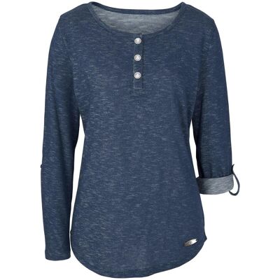 bonprix Langarmshirt mit Knopfleiste aus Baumwoll-Mix - blau - Damen - Size: 48/50 (XL) bonprix Langarmshirt mit Knopfleiste aus Baumwoll-Mix - blau - Damen - Size: 48/50 (XL)