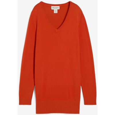 bonprix Basic Longpullover mit V-Ausschnitt - orange - Damen - Size: 44/46 (L) bonprix Basic Longpullover mit V-Ausschnitt - orange - Damen - Size: 44/46 (L)