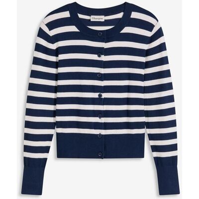 bonprix Feinstrick-Cardigan mit Streifen - blau - Damen - Size: 48/50 (XL) bonprix Feinstrick-Cardigan mit Streifen - blau - Damen - Size: 48/50 (XL)