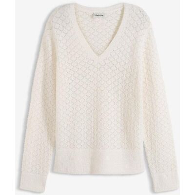 bonprix Ajour-Pullover mit Federgarn - weiß - Damen - Size: 40/42 (M) bonprix Ajour-Pullover mit Federgarn - weiß - Damen - Size: 40/42 (M)
